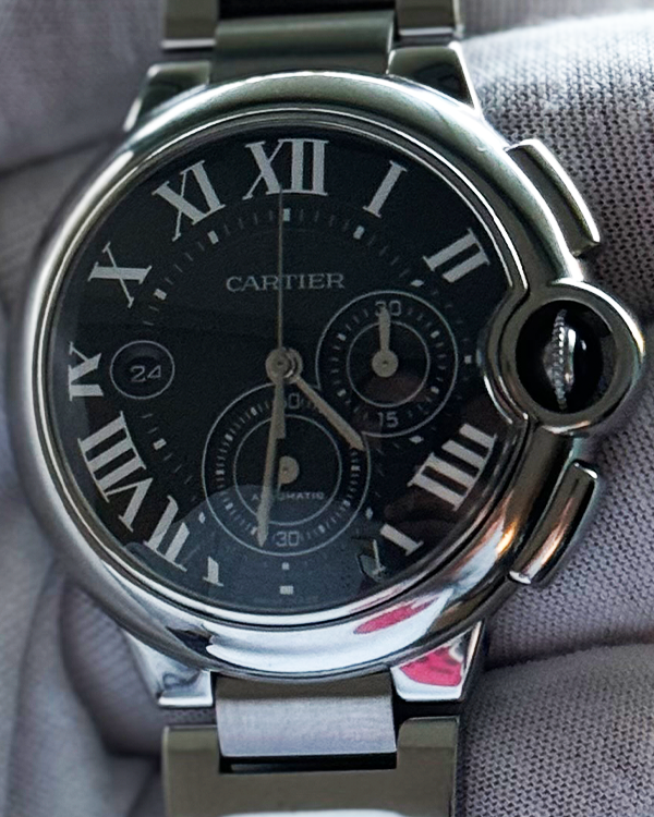 Cartier Ballon Bleu 44MM Black Dial Steel Bracelet (W6920077)