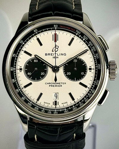 2018 Breitling Premier B01 Chronograph 42MM White Dial Leather Strap (AB0118221G1P1)