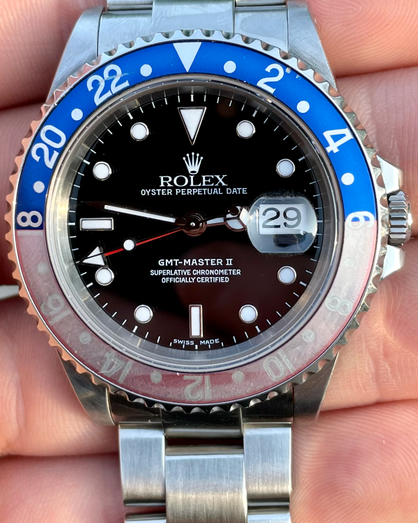 2000 Rolex GMT-Master II "Pepsi" 40MM Steel Black Dial Bracelet (16710)