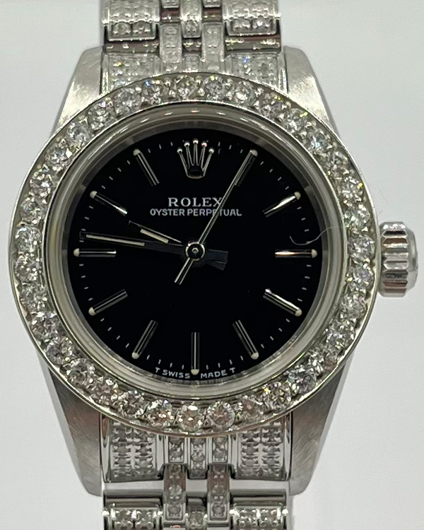 Rolex Oyster Perpetual 26MM Black Dial Iced Out Jubilee Bracelet (67180)