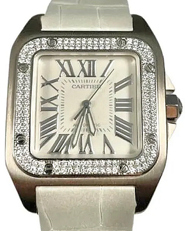 Cartier Santos de Cartier 100 33MM White Dial Leather Strap (2881)