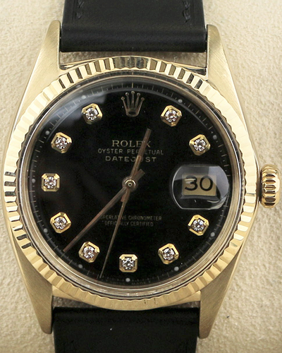 Rolex Datejust Vintage 36MM Aftermarket Black Dial Leather Strap (1601)