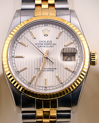 Rolex Datejust 36MM "Tapestry" White Dial Two-Tone Jubilee Bracelet (16013)