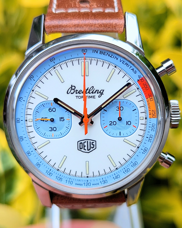 2023 Breitling Top Time Deus Limited Edition 41MM Sky Blue and White Dial Leather Strap (A233112A1A1X1)