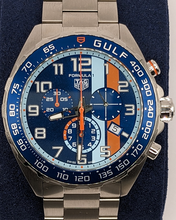 2023 TAG Heuer Formula 1 Gulf Edition 43MM Blue Dial Steel Bracelet (CAZ101AT.BA0842)