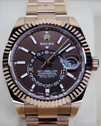 2022 Rolex Sky-Dweller 42MM Chocolate Dial Rose Gold Bracelet (326935)