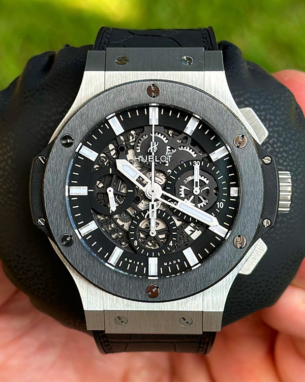 2017 Hublot Big Bang Aero Bang 44MM Steel Ceramic Bezel Skeleton Dial Rubber Strap (311.SM.1170.GR)