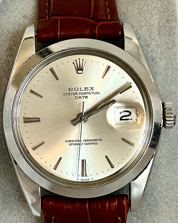 Rolex Oyster Perpetual Date 34MM Silver Dial Leather Strap (1500)