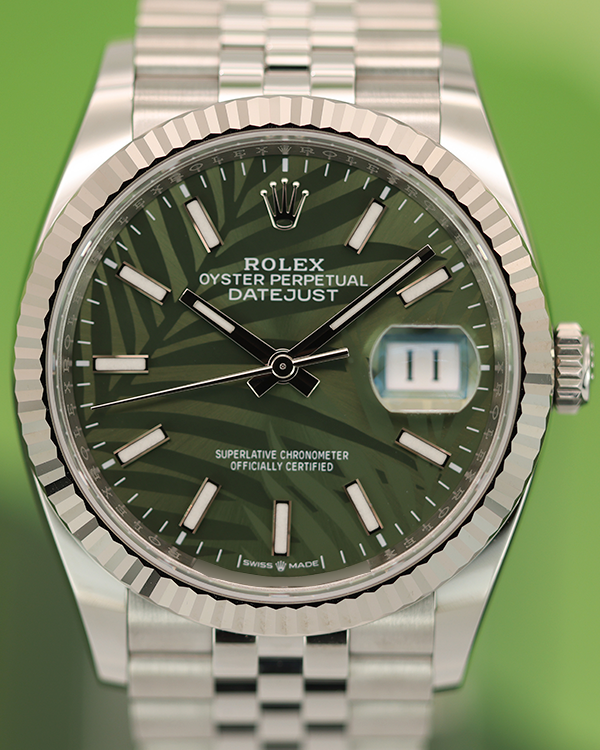 2023 Rolex Datejust 36MM Olive Green Palm Motif Dial Jubilee Bracelet (126234)