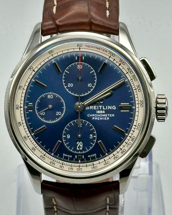 2019 Breitling Premier Chronograph 42MM Blue Dial Leather Strap (A13315351C1P1)