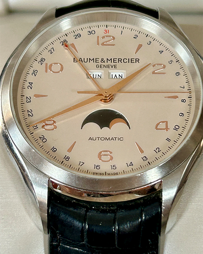 2015 Baume & Mercier Clifton Moonphase 43MM Silver Dial Leather Strap (M0A10213/65718)