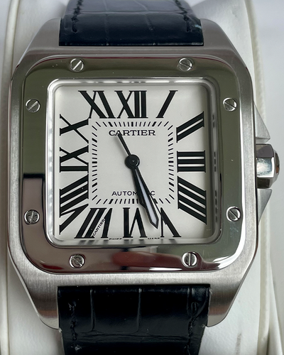 Cartier Santos 100 XL De Cartier 38x51MM Silver Dial Leather Strap (2656)