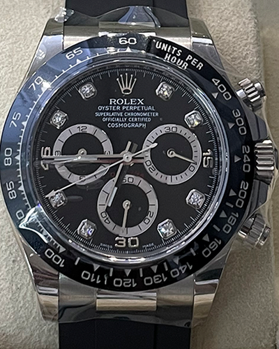 2021 Rolex Cosmograph Daytona 40MM Factory Diamonds Steel Black Dial Rubber Strap (116519LN)