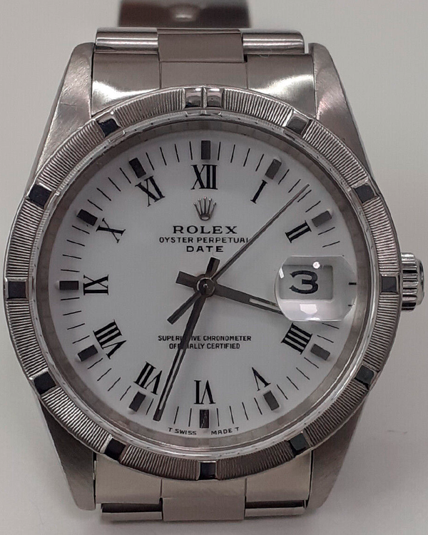 1991 ( X Serial) Rolex Oyster Perpetual Date 34MM White Dial Steel Bracelet (15210)