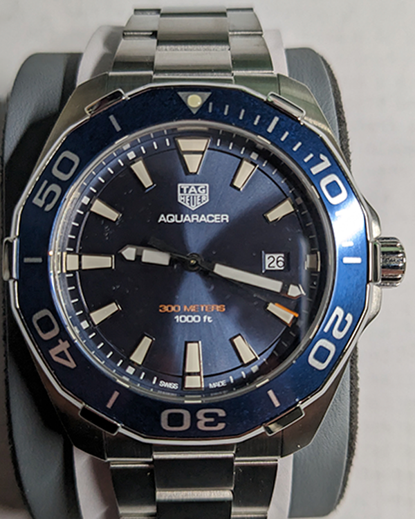 No Reserve - TAG Heuer Aquaracer 43MM Quartz Blue Dial Steel Bracelet (WAY101C.BA0746)