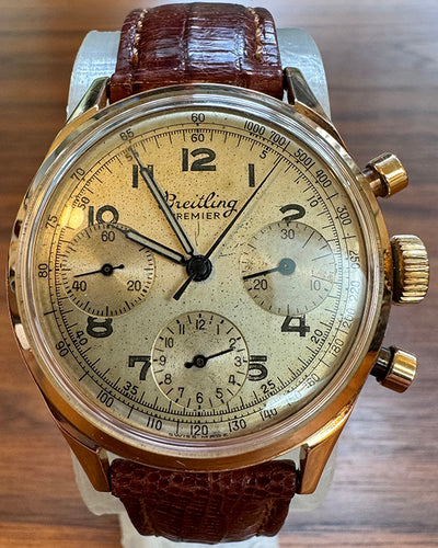 Breitling Premier Chronograph Vintage 36MM Champagne Dial Aftermarket Leather Strap (788)