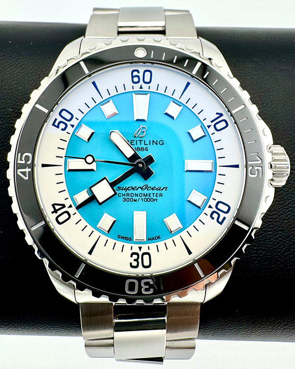 No Reserve - 2024 Breitling Superocean 44MM Turquoise Dial Steel Bracelet (A17376211L2A1)