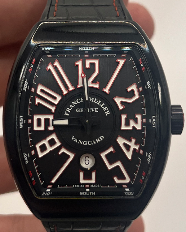 Franck Muller Vanguard 45MM Black Dial Leather Strap (V45 SC DT TT NR BR.ER)