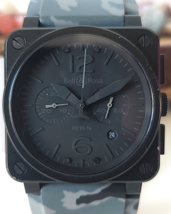 Bell & Ross BR 03-94 Phantom Chronographe 42MM Black Dial Aftermarket Rubber Strap (BR03-94 S)