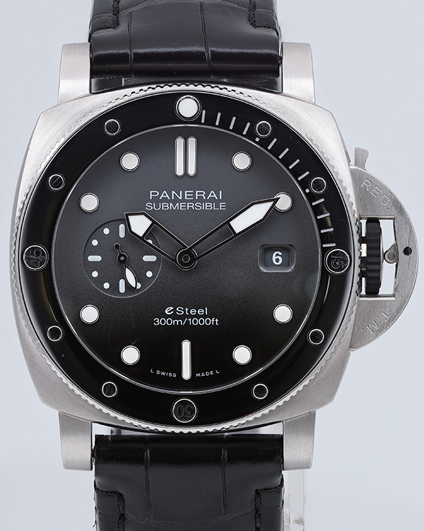 Panerai Submersible QuarantaQuattro ESteel Grigio Roccia 44MM Grey Dial Leather Strap (PAM01288)