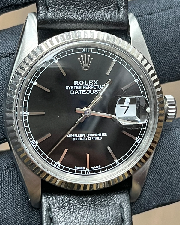 Rolex Datejust 36MM Black Dial Leather Strap (16014)