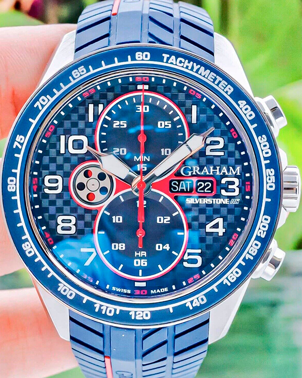 Best Graham Ruber Straps Graham Silverstone RS Racing 46MM Blue Dial Steel Rubber Strap (2STEA ...