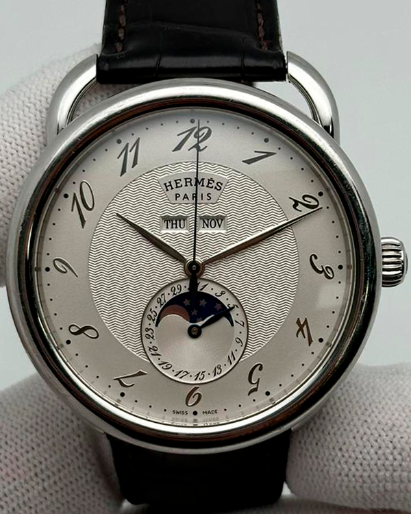 Hermès Arceau Moonphase 43MM Silver Dial Leather Bracelet (AR8.810)