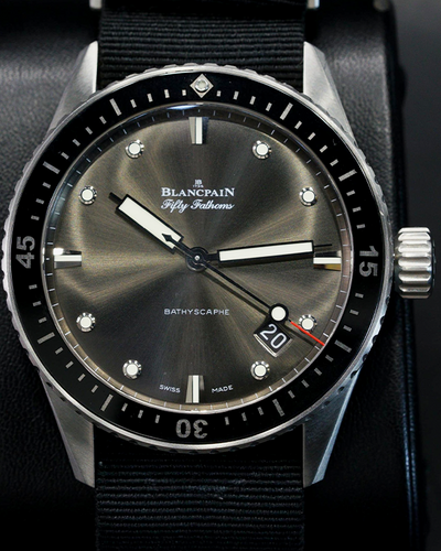 2014 Blancpain Fifty Fathoms Bathyscaphe 43MM Grey Dial Textile Strap (5000-1110-NABA)