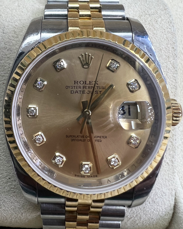 Rolex Datejust 36MM Jubilee Bracelet Two-Tone Diamonds Factory Diamonds Champagne Dial (116233)