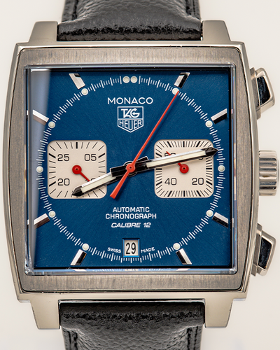No Reserve - 2015 TAG Heuer Monaco "Steve McQueen" 39MM Blue Dial Leather Strap (CAW2111.FC6183)