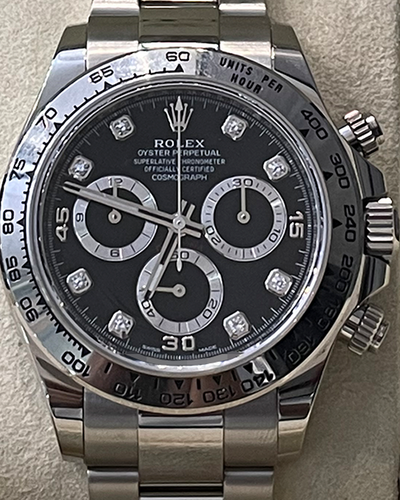 2022 Rolex Cosmograph Daytona 40MM Factory Diamonds 18K White Gold Black Dial (116509)