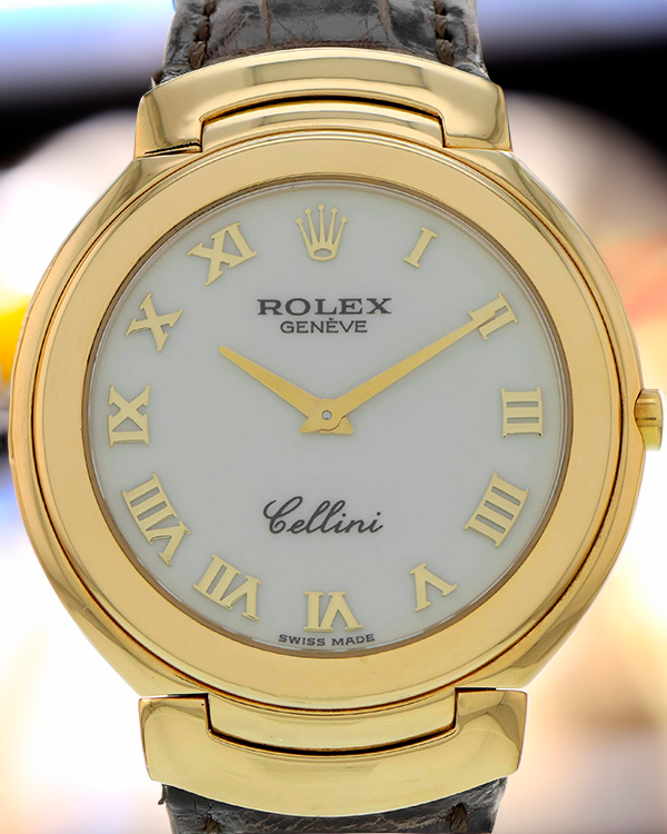 Rolex Cellini Quartz 37MM Quartz White Dial Leather Strap (6623)