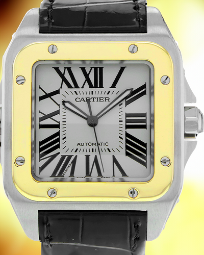 Cartier Santos 100 De Cartier 38MM White Dial Leather Strap (W20072X7)