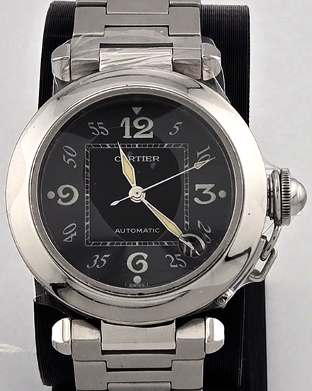 Cartier Pasha De Cartier 35MM Black Dial Steel Bracelet (W31043M7)