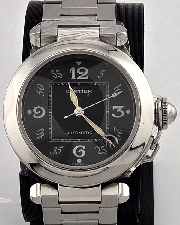 Cartier Pasha De Cartier 35MM Black Dial Steel Bracelet (W31043M7)