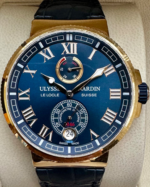 2015 Ulysse Nardin Marine Chronometer Manufacture 43MM Blue Dial Leather Strap (1186-126)