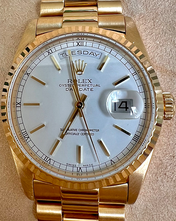 2000 Rolex Day-Date 36MM White Dial Yellow Gold President Bracelet (18238)