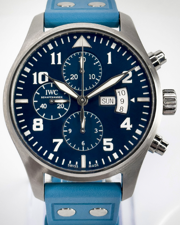 No Reserve - 2020 IWC Schaffhausen Pilot Chronograph "Le Petit Prince" 43mm Blue Dial Rubber Strap (IW377706)