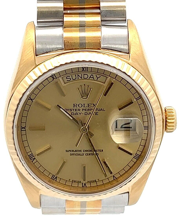 Rolex Day-Date 36MM Yellow Gold Champagne Dial Tridor President Bracelet (18078)