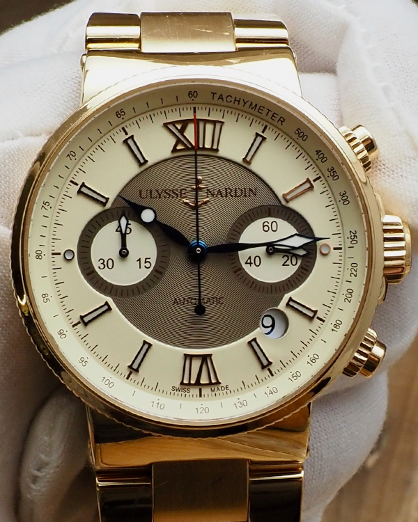 2005 Ulysse Nardin Marine Chronograph 41MM Ivory Dial Rose Gold Bracelet (356-66)