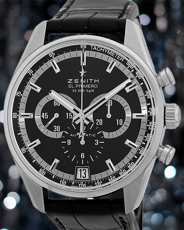 Zenith El Primero Chronograph 42MM Black Dial Leather Strap (03.2040.400)