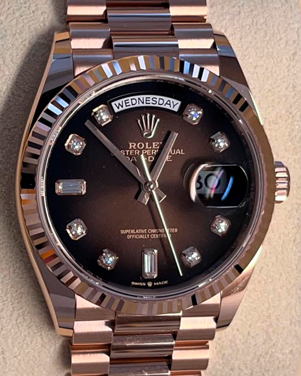 2024 Rolex Day-Date 36MM Chocolate Dial Rose Gold President Bracelet (128235)