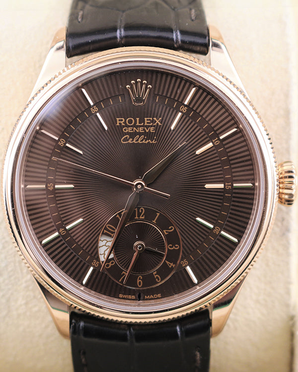 2020 Rolex Cellini Dual Time 40MM Chocolate Dial Leather Strap (50525)