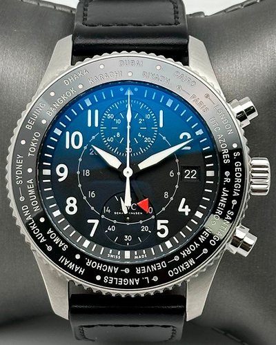 2019 IWC Schaffhausen Pilot Timezoner Chronograph 46MM Black Dial Leather Strap (IW395001)