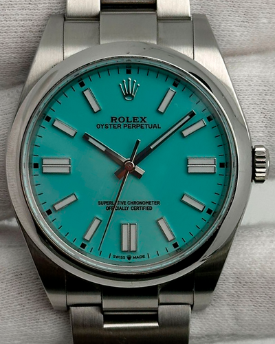 Rolex Oyster Perpetual 39MM Aftermarket Turquoise Blue Dial Oyster Bracelet (114300)