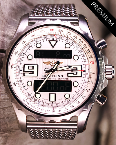 2010 Breitling Chronospace 48MM Quartz White Dial Steel Bracelet (A7836534/G705)