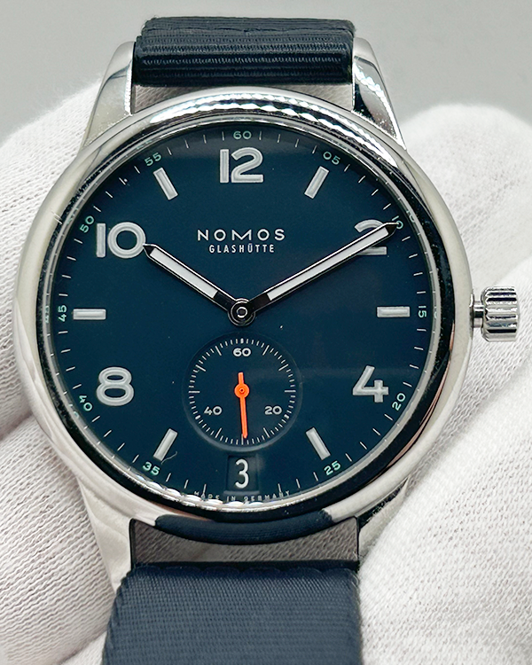 2019 NOMOS Glashutte Club Automatic Date Atlantic 41.5MM Blue Dial Textile Strap (776)