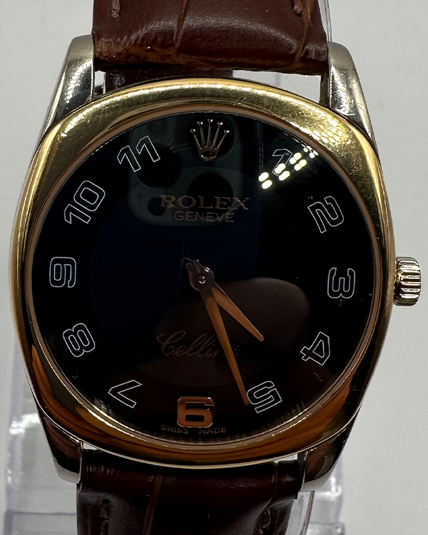 Rolex Cellini Danaos 34MM White Gold Black Dial Leather Strap (4233)