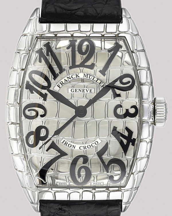 Franck Muller Cintrée Curvex Iron Croco 39MM Silver "Crocodile" Dial Aftermarket Leather Strap (8800 SC IRON CROCO)