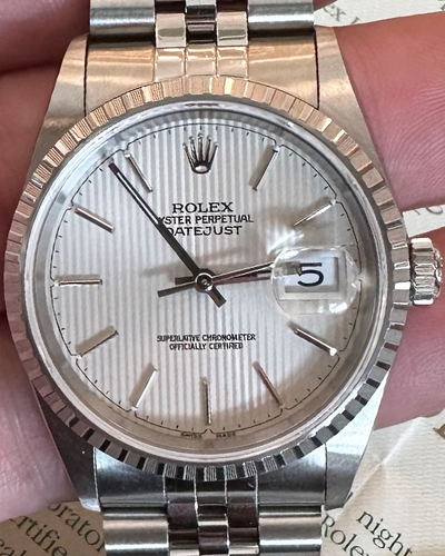 2000 Rolex Datejust 36MM Silver "Tapestry" Dial Jubilee Bracelet (16220)